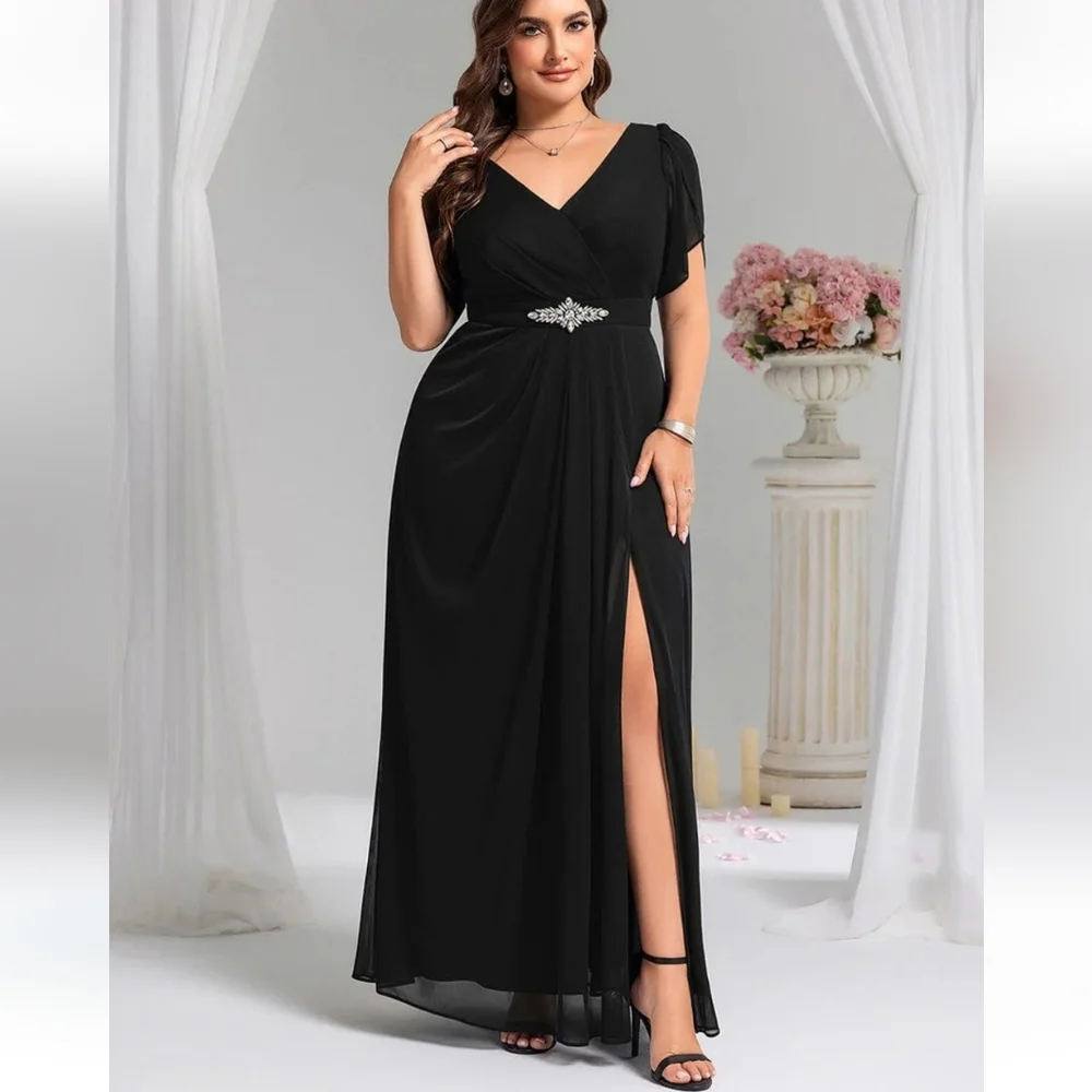 Chiffon A-Line Ruffle Sleeve Evening Dress - Picture 5 of 13